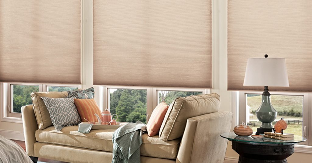 Alta Window Fashions Honeycomb Shades Living Room in Tri-Cities area